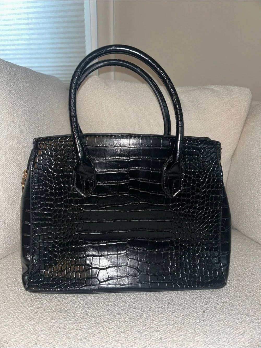 Classic Black Croc-Embossed Satchel Bag